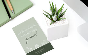 Ceramic planter with succulents and custom card.